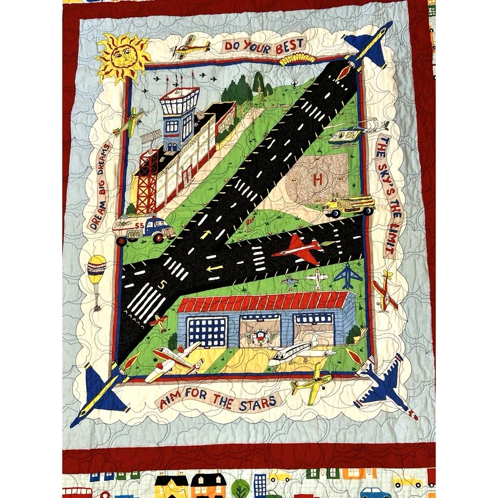 Handmade Quilt Child's Room Airport Planes Cars 48